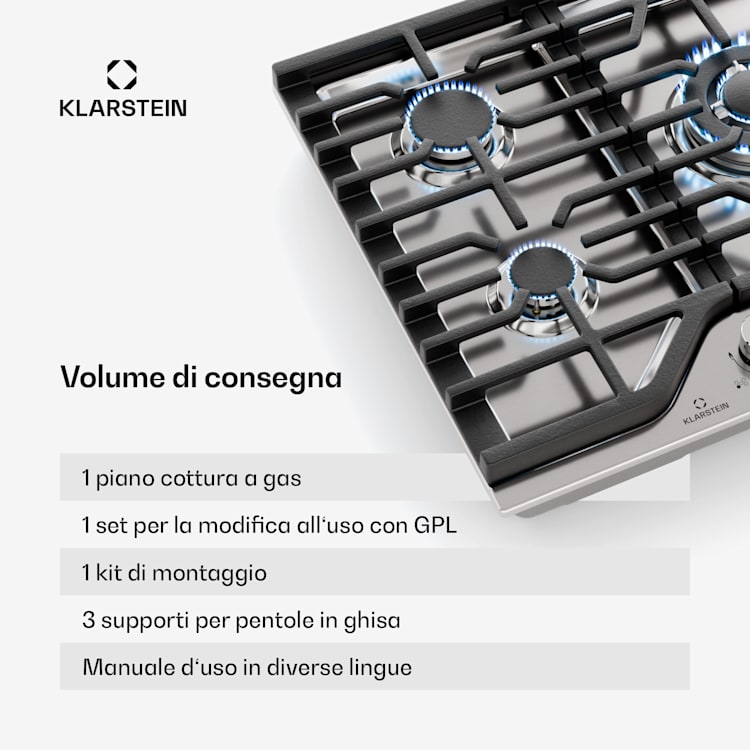 Turbocast piano cottura a gas | Acciaio inox 304 | 5 bruciatori | Portapentole professionale in ghisa | Bruciatore wok 75 cm