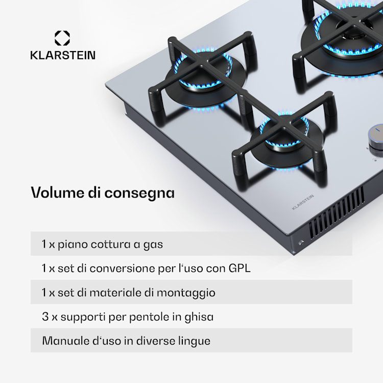 Illuminosa 5 piano cottura a gas 5 fuochi bruciatore Sabaf acciaio inox 5 | Acciaio inox