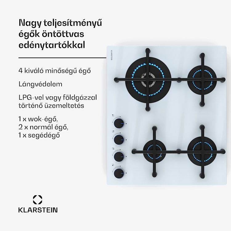 Illuminosa 4 gáz főzőlap 4 égős Sabaf égő üvegkerámia 4 | Fehér üveg