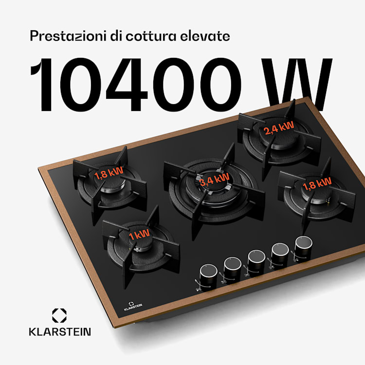 Lumiflame Piano cottura a gas | 5 bruciatori | Telaio in rame | Accensione elettrica | Potenza 10,4 kW 