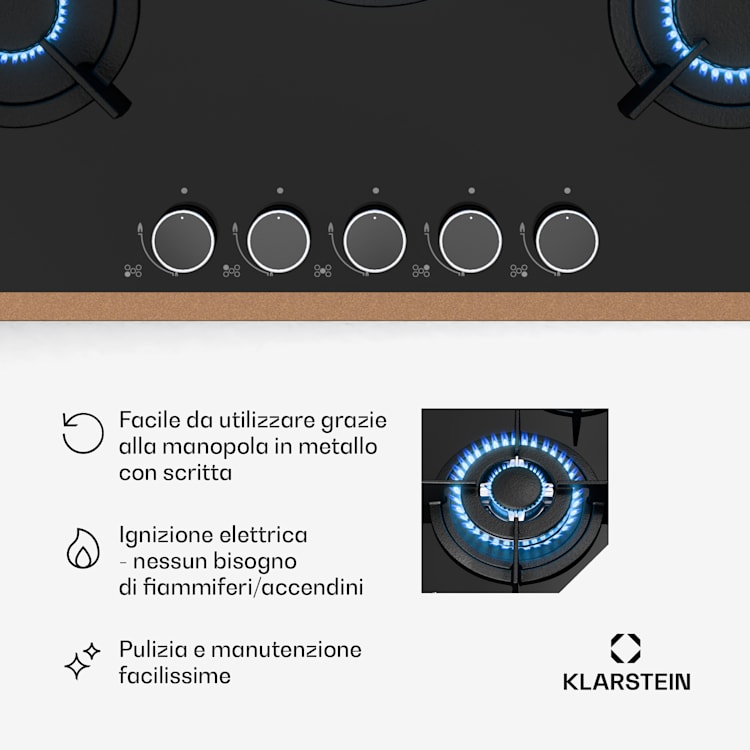 Lumiflame Piano cottura a gas | 5 bruciatori | Telaio in rame | Accensione elettrica | Potenza 10,4 kW 