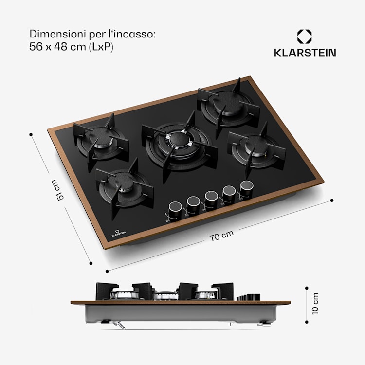 Lumiflame Piano cottura a gas | 5 bruciatori | Telaio in rame | Accensione elettrica | Potenza 10,4 kW 