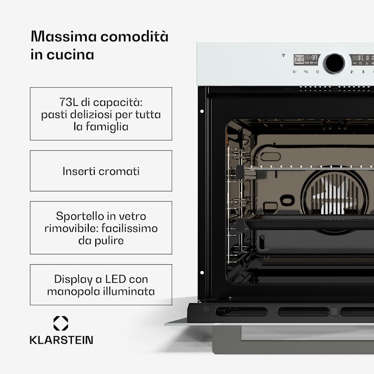 Illuminosa Smart - Forno | Controllo tramite app | Efficienza energetica A+ | Capienza di 73 litri | 11 funzioni Bianco
