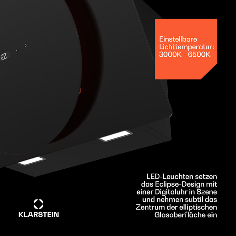 Total Eclipse Dunstabzugshaube | LED-Beleuchtung | Touch | 594,2 m³/h | Abluft/Umluft 60 cm | Schwarz