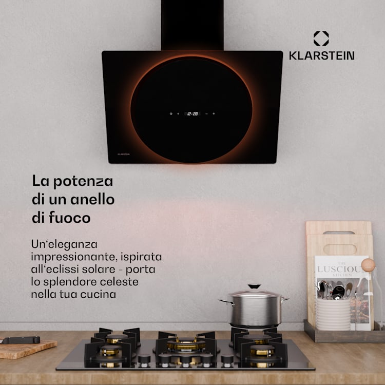 Total Eclipse cappa aspirante | Illuminazione a LED | Touch | 594,2 m³/h | Aria di scarico/ricircolo 60 cm | Nero