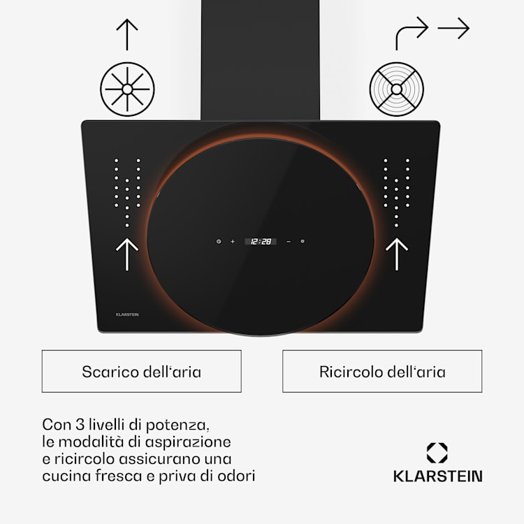 Total Eclipse cappa aspirante | Illuminazione a LED | Touch | 594,2 m³/h | Aria di scarico/ricircolo 60 cm | Nero