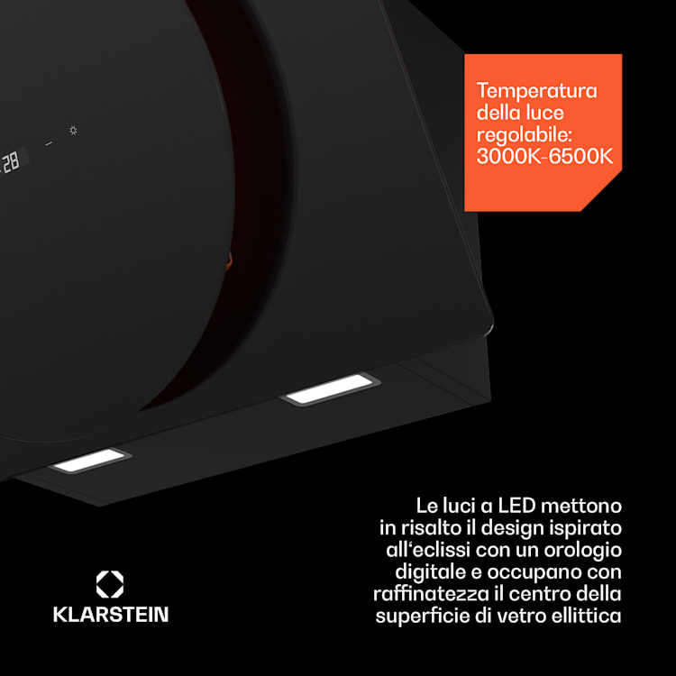 Total Eclipse cappa aspirante | Illuminazione a LED | Touch | 594,2 m³/h | Aria di scarico/ricircolo 60 cm | Nero