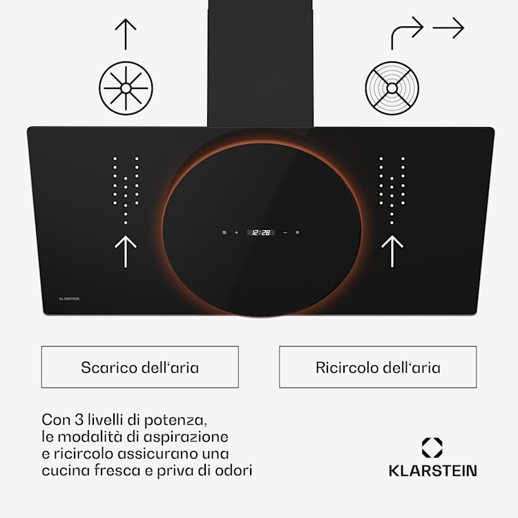Total Eclipse cappa aspirante | Illuminazione a LED | Touch | 594,2 m³/h | Aria di scarico/ricircolo 90 cm | Nero