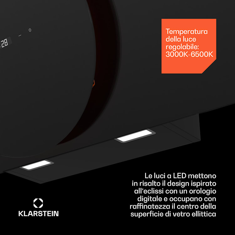 Total Eclipse cappa aspirante | Illuminazione a LED | Touch | 594,2 m³/h | Aria di scarico/ricircolo 90 cm | Nero