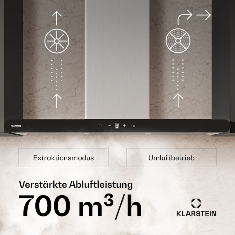 CurveVent Hotte aspirante | 700 m³/h | Tactile | LED | 110 W | CEE A+ 