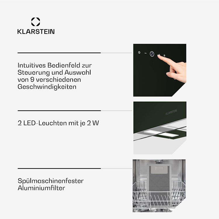 AlizeEdge Dunstabzugshaube | Touch | Flach | Leise | Bauweise | A+ 60 cm | Schwarz