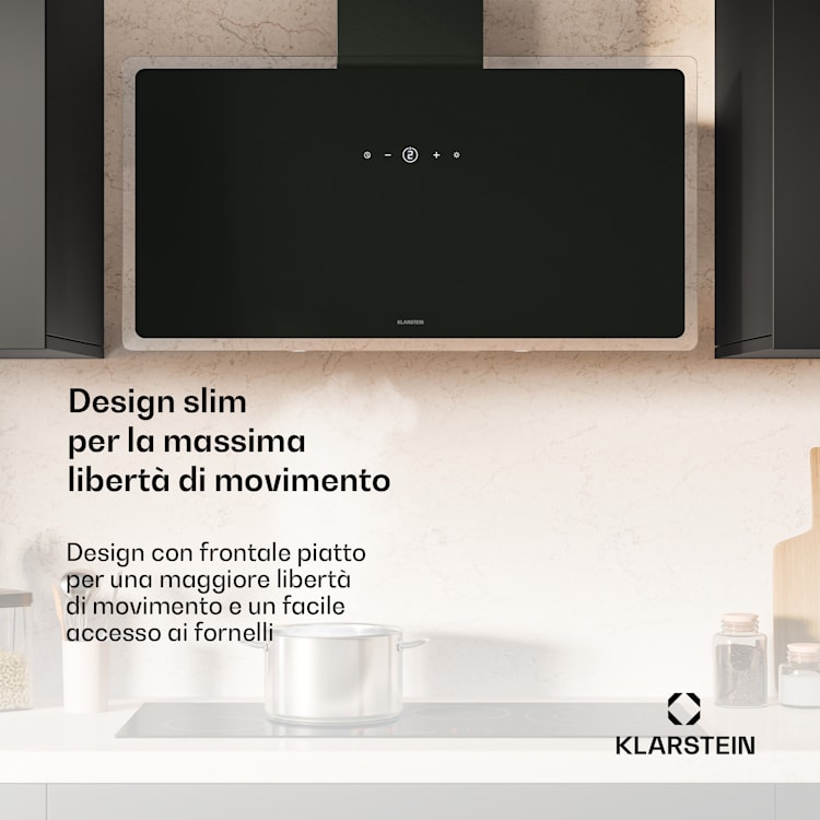 AlizeEdge - Cappa aspirante | Touch | Piatta | Silenziosa | Struttura | A+ 90 cm | Nero