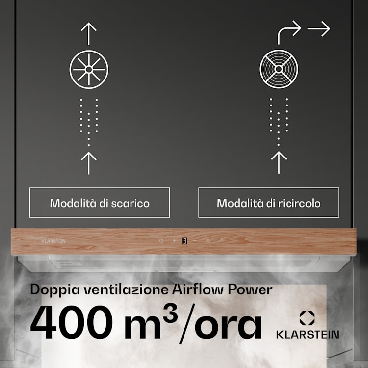 ZenFusion - Cappa aspirante | Flusso d'aria: 400 m³/ora | Classe energetica A | Scarico/ricircolo | 3 livelli di ventilazione | Silenziosa 60 cm | Bianco