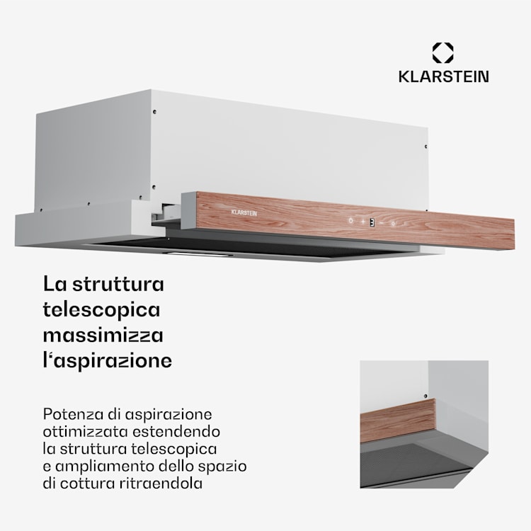 ZenFusion - Cappa aspirante | Flusso d'aria: 400 m³/ora | Classe energetica A | Scarico/ricircolo | 3 livelli di ventilazione | Silenziosa 60 cm | Bianco