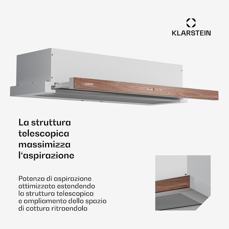 ZenFusion - Cappa aspirante | Flusso d'aria: 400 m³/ora | Classe energetica A | Scarico/ricircolo | 3 livelli di ventilazione | Silenziosa 90 cm | Bianco