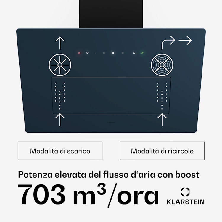 SleekAir - Cappa aspirante | A+++ | 717 m³/ora | Touch | LED | 60 cm 60 cm | Antracite
