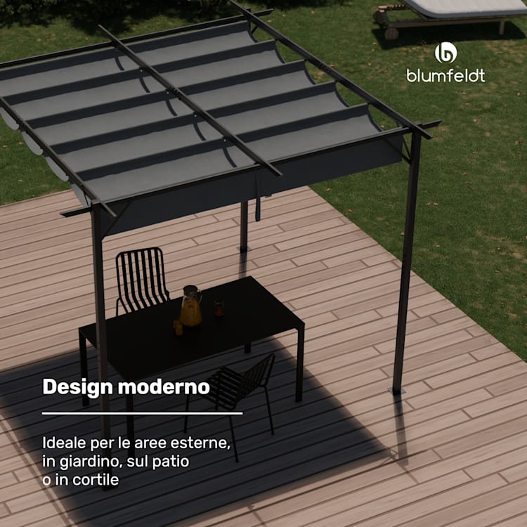 Pantheon Robust - Pergola, 3x3m, resistente agli agenti atmosferici, in acciaio verniciato a polvere 3 x 3 m | Senza pareti laterali | Grigio scuro