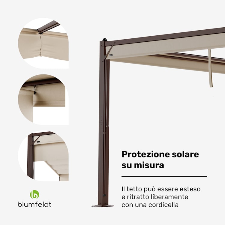 Pantheon Cortina - Gazebo, 3x4 m | Resistente alle intemperie | Alluminio | Verniciato a polvere | Imposte 3 x 4 m | Marrone/Beige