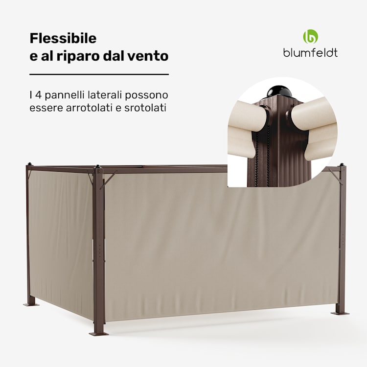 Pantheon Cortina - Gazebo, 3x4 m | Resistente alle intemperie | Alluminio | Verniciato a polvere | Imposte 3 x 4 m | Marrone/Beige