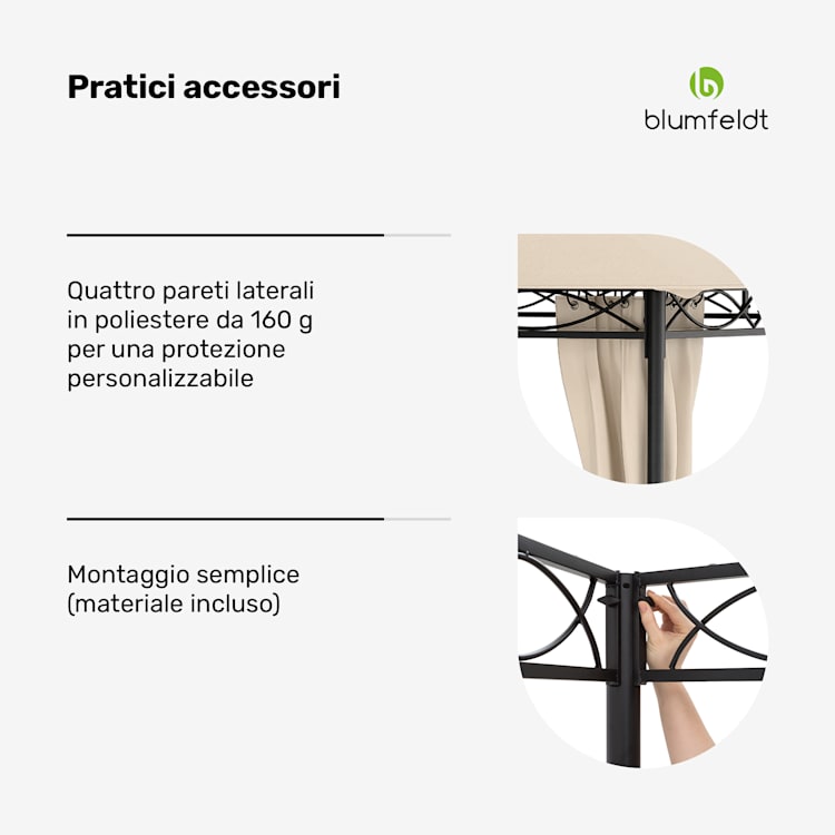 Mondo - Gazebo, 3x4, con telaio in metallo e 4 pareti laterali 3 x 4 m | Beige
