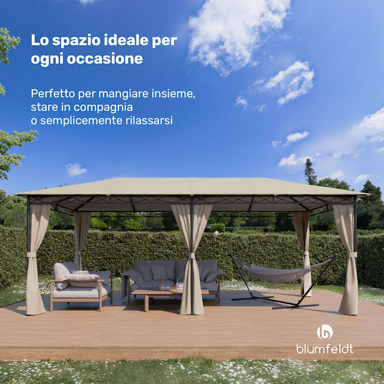 Mondo - Gazebo, 3x6, con telaio in metallo e 4 pareti laterali 3 x 6 m | Beige