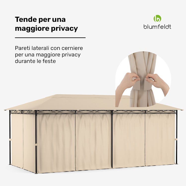 Mondo - Gazebo, 3x6, con telaio in metallo e 4 pareti laterali 3 x 6 m | Beige