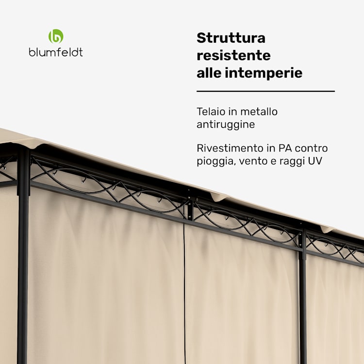 Mondo - Gazebo, 3x6, con telaio in metallo e 4 pareti laterali 3 x 6 m | Beige