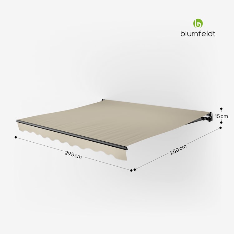 CloudShade Auvent | Contrôle intelligent | Protection UV | Montage mural 295 cm | Store banne à bras articulés ouverts | Beige