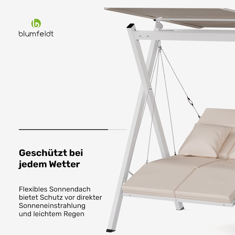 FlexiSwing Hollywoodschaukel 2-Sitzer verstellbare Rückenlehne + Sonnendach wetterfest 2-Sitzer | Beige
