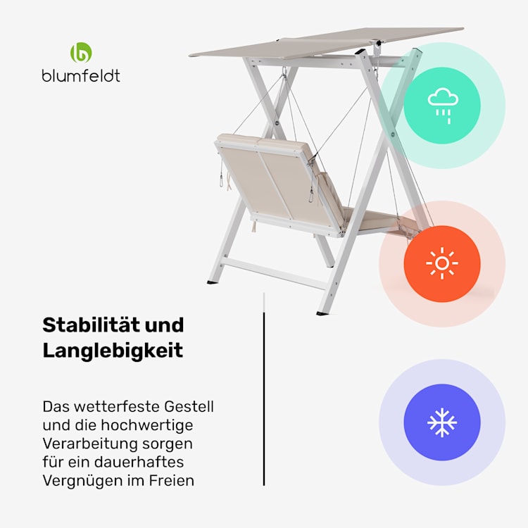 FlexiSwing Hollywoodschaukel 2-Sitzer verstellbare Rückenlehne + Sonnendach wetterfest 2-Sitzer | Beige