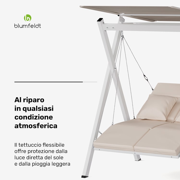 FlexiSwing - Dondolo Hollywood, 2 posti, con schienale regolabile + tettuccio parasole, resistente alle intemperie 2 posti | Beige