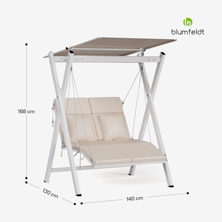 FlexiSwing Hollywoodschaukel 2-Sitzer verstellbare Rückenlehne + Sonnendach wetterfest 2-Sitzer | Beige
