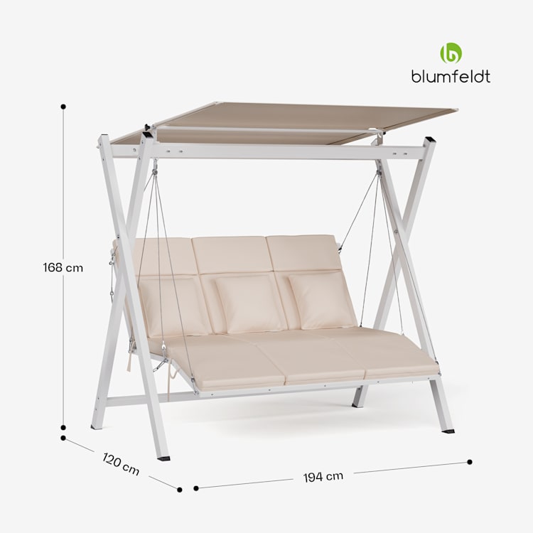 FlexiSwing Hollywoodschaukel 3- Sitzer verstellbare Rückenlehne + Sonnendach wetterfest 3-Sitzer | Beige