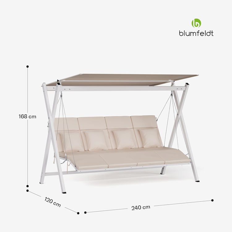 FlexiSwing Hollywoodschaukel 4-Sitzer verstellbare Rückenlehne + Sonnendach wetterfest 4-Sitzer | Beige