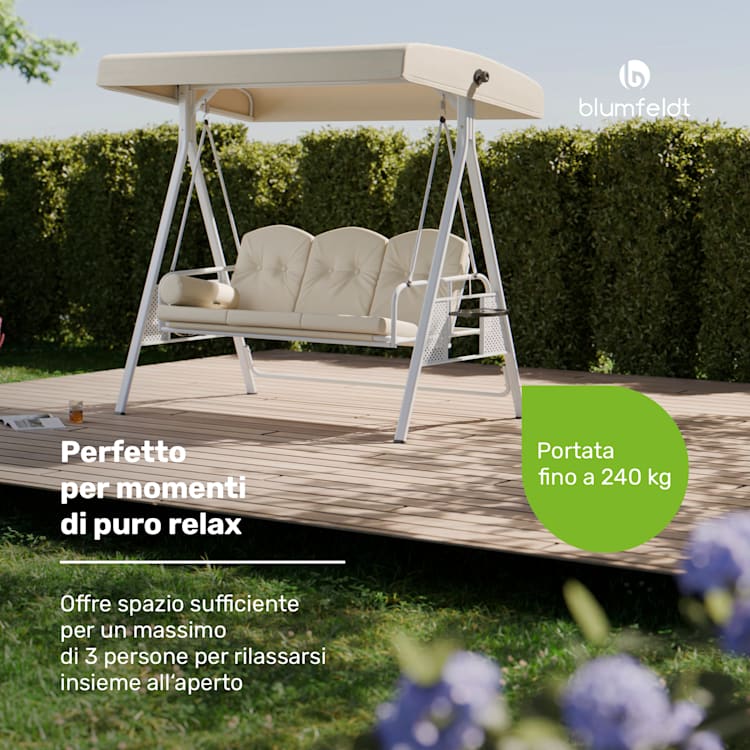GrandSway - Dondolo Hollywood, 3 posti, regolabile individualmente, acciaio verniciato a polvere, resistente alle intemperie  Beige