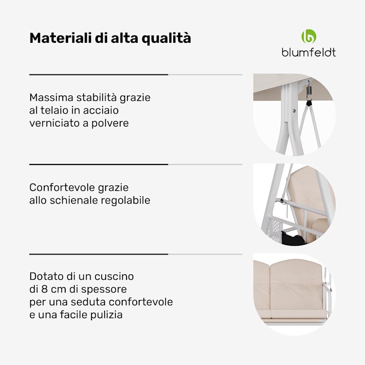 GrandSway - Dondolo Hollywood, 3 posti, regolabile individualmente, acciaio verniciato a polvere, resistente alle intemperie  Beige