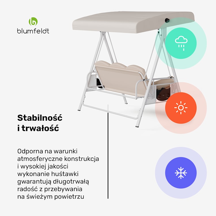GranSway huśtawka ogrodowa Hollywood 3-osobowa Regulowana indywidualnie Stal malowana proszkowo Odporna na warunki atmosferyczne Beż