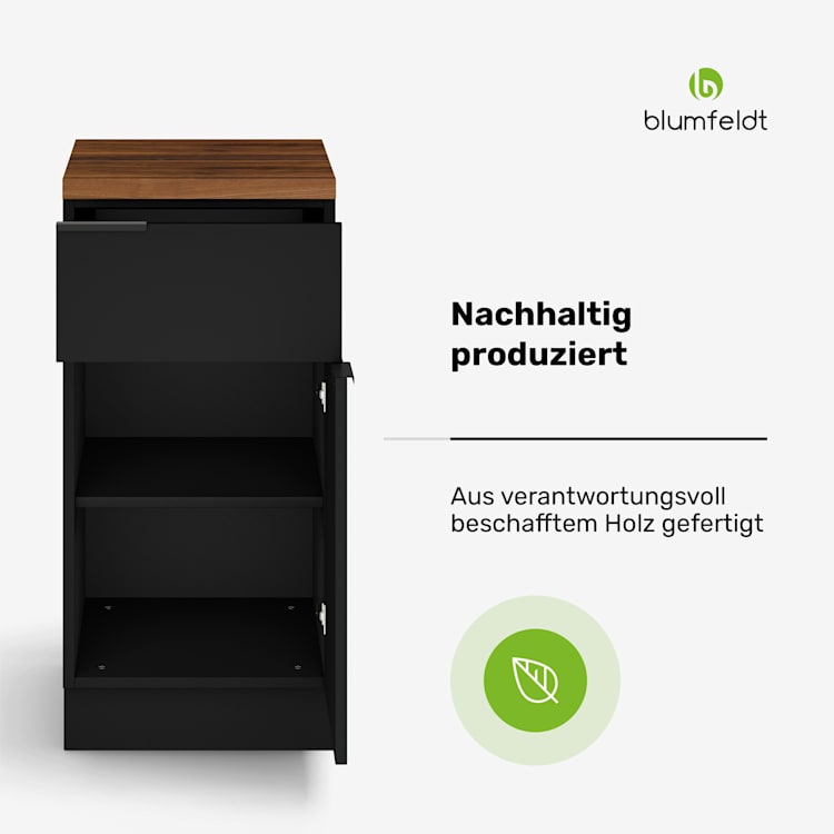 WoodVista Schubladenschrank | Robuste MDF-Arbeitsplatte | Soft-Close-Scharniere | Aluminiumgriffe Schubladenschrank | Walnuss / Schwarz