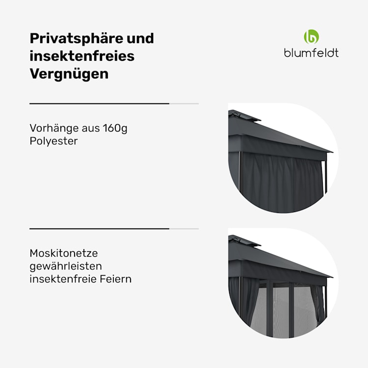 Mondo Dual 3x3 Pavillon mit Doppeldach und Moskitonetzen 3 x 3 m | Dunkelgrau
