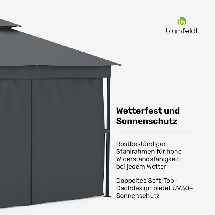 Mondo Dual 3x3 Pavillon mit Doppeldach und Moskitonetzen 3 x 3 m | Dunkelgrau