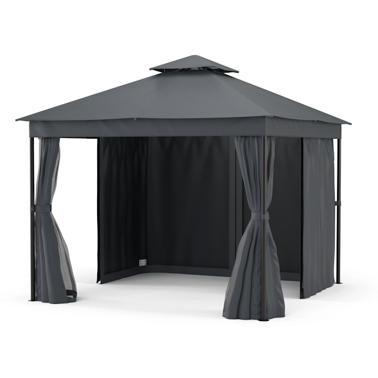 Mondo Dual 3x3 Pavillon mit Doppeldach und Moskitonetzen 3 x 3 m | Dunkelgrau