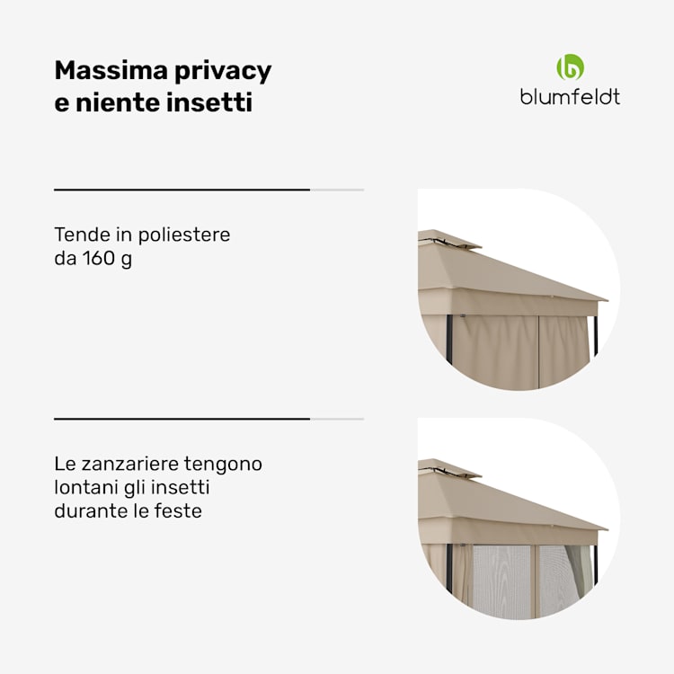 Mondo Dual - Gazebo, 3x4, con doppio tetto e zanzariere 3 x 4 m | Beige