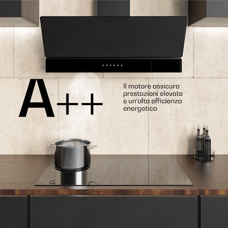 Velaire - Cappa aspirante | Elegante, minimalista, potente | Classe energetica A++ | 820 m³/ora | 90 cm 90 cm | Nero