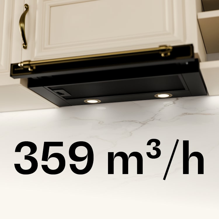 Victoria Ausfahrbare Dunstabzugshaube Elegant, Retro-inspiriert, Zeitlos EEC A++ 358,54 m³/h 60 cm Schwarz