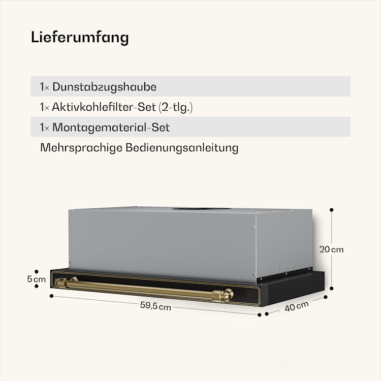 Victoria Ausfahrbare Dunstabzugshaube Elegant, Retro-inspiriert, Zeitlos EEC A++ 358,54 m³/h 60 cm Schwarz