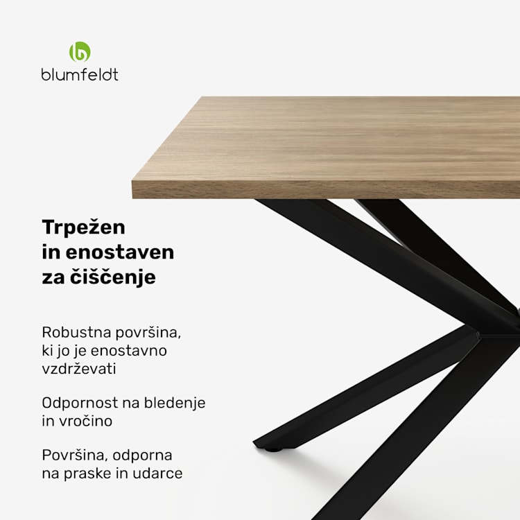 Jedilni set Bearsdon, mizna plošča in kovinske noge mize, industrijski slog, stabilno, moderno 120 x 80 | Borovec