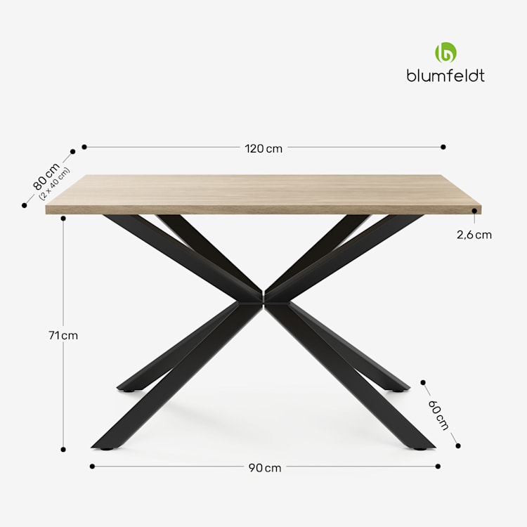 Jedilni set Bearsdon, mizna plošča in kovinske noge mize, industrijski slog, stabilno, moderno 120 x 80 | Borovec