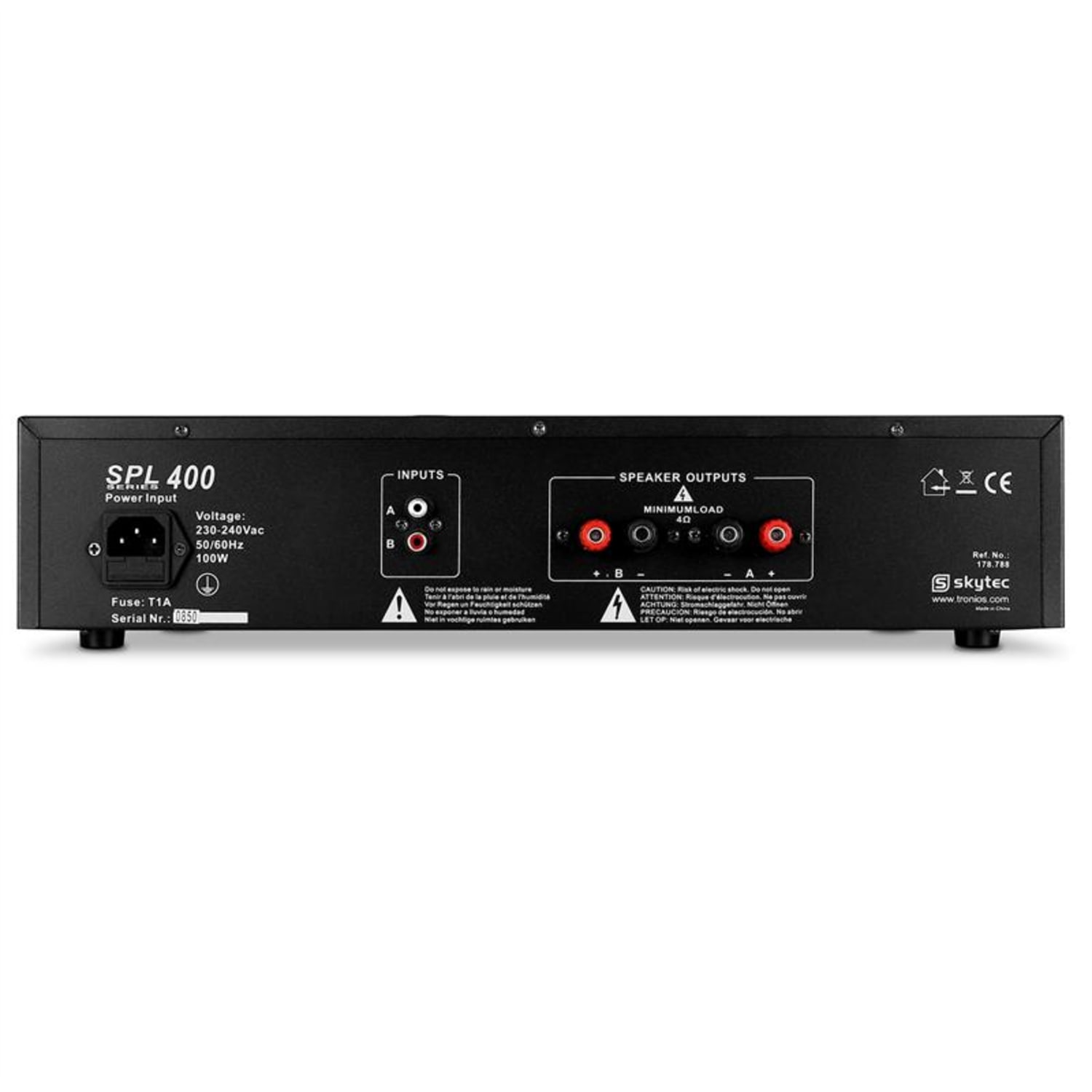 SPL400 Ampli DJ PA HiFi Stereo Home Cinema 400W valeur absente | 2x 200 W (4 ohms) / 2x 150 W (8 ohms) | Noir