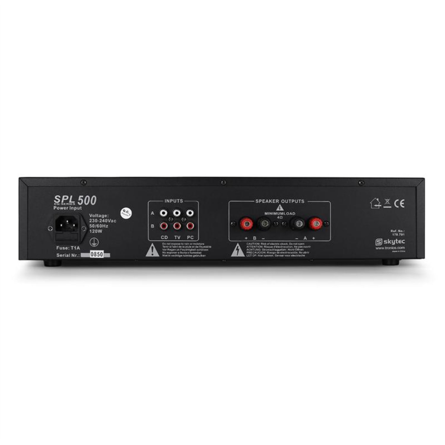 Ampli DJ PA Sono 2 Canaux Egaliseur Rack 48cm 500W Egaliseur | 2x 250 W (4 ohms) / 2x 200 W (8 ohms) | Noir