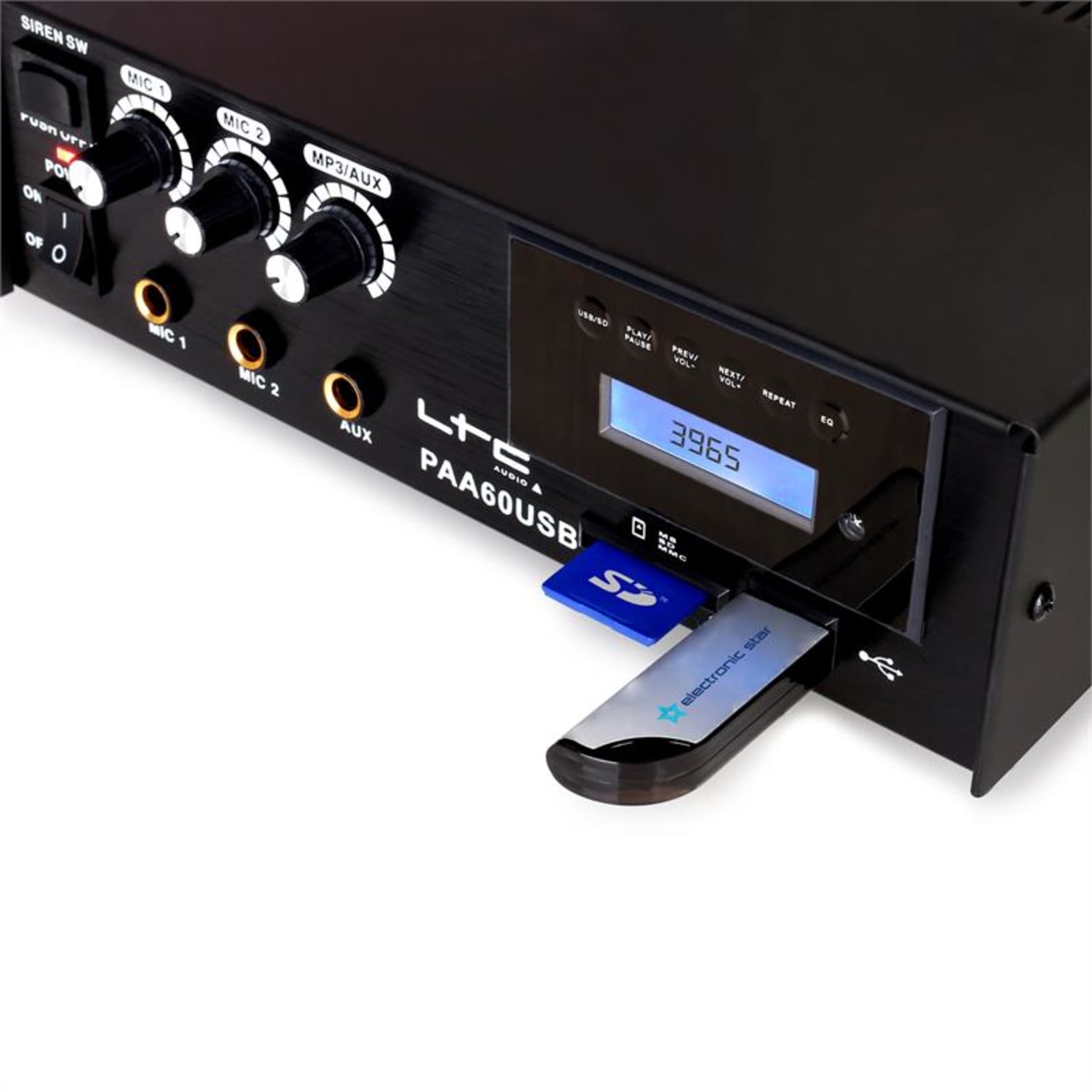 PAA60USB, PA усилвател, USB, MP3, микрофон, 12 V 